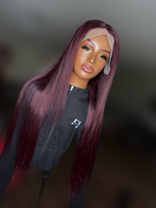 30” burgundy frontal wig